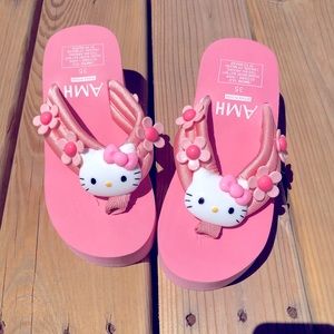 Hello Kitty Shoes | New Hello Kitty Pink Plastic Flower Wedge Platform Flip Flop Sandals 5 | Color: Pink/White | Size: 5 | Dazzled_Doll's Closet